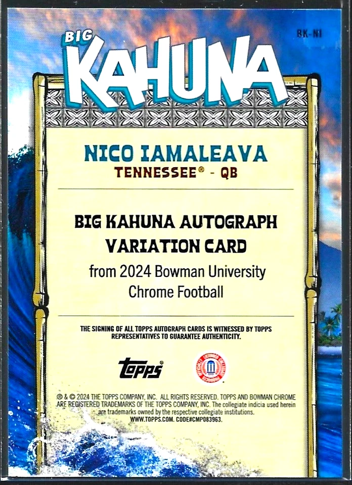 2024 Bowman BK-NI Auto NICO IAMALEAVA Autograph University Kahuna Rookie RC UCLA - Image 2 of 2