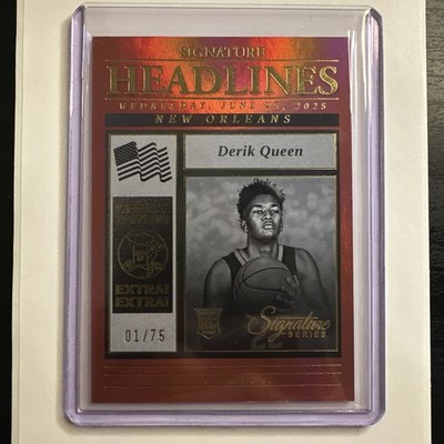 2025-26 Panini Signature Series #25 Derik Queen Headlines  1/75 RC Pelicans 