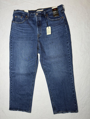 Levi's Premium Women's Ribcage Straight Ankle Jeans Blue Denim High Rise 16W
