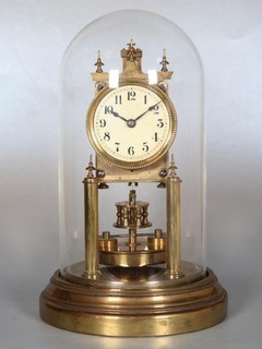 GUSTAV BECKER ANTIQUE TORSION ANNIVERSARY 400 DAY CLOCK glass dome DISC PENDULUM