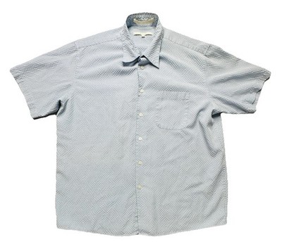 Perry Ellis Shirt Adult Large Blue White Gingham Seersucker Preppy Casual Mens