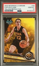 CAITLIN CLARK /75 YELLOW REFRACTOR 2023 Bowman U Chrome #34 Rookie GEM MT PSA 10