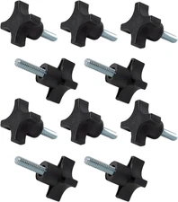 POWERTEC 10 Pack 5/16"-18 4 Point Knobs with 1" Threaded Stud, Thumb Screw Knobs