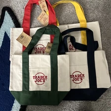 Trader Joe's Mini Canvas Tote Bag Set Of 4 Red Blue Green Yellow Brand New2025!