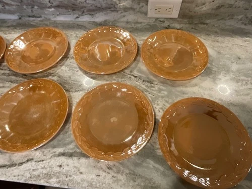 10 Fire King Peach Lustre Laurel Leaf 9 Inch Dinner Plates