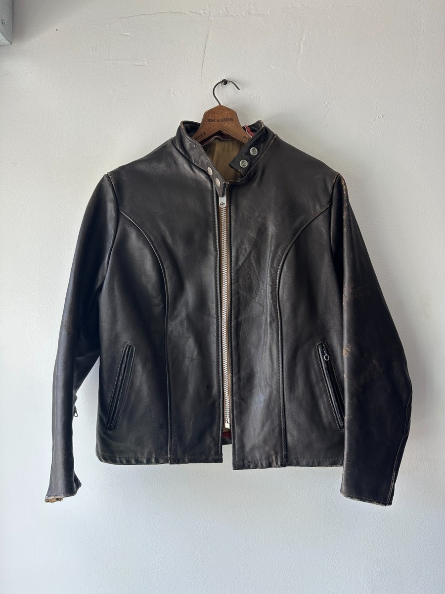 Vintage Schott Cafe Racer Leather Jacket Womens Size 16 Motorcycle