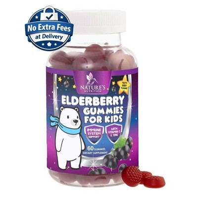 Saúco (Elderberry) con Vitamina C y Zinc | 60 Gomitas Sabor Frutos del Bosque
