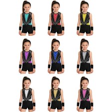 Girls Sparkly Leotard Sports Outfits Activewear Dance Gymnastics Cycling Set