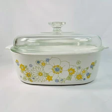 Vintage Corning Ware Floral Bouquet Daisy Casserole Dish with Lid 4 Quart