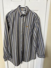 VTG 80s 90s Carhartt Stripe Denim Button Work Shirt Adult Large Made in USA