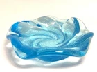 Vintage Fenton MCM Aqua Blue Swirl Ashtray Candy Trinket Dish Heavy Art Glass 5”