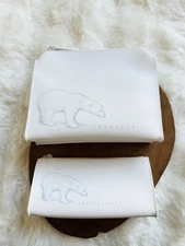 Limited Edition Chantecaille Polar Bear Travel Make Up Zip Bag+ Pouch Set White