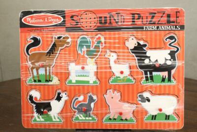 Modern SOUND Wood Puzzle Melissa & Doug Farm Animals Rooster Horse Cow Dog