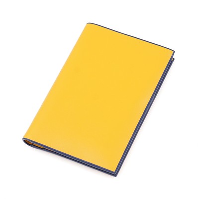 E.Marinella Napoli Vertical Wallet in Golden Yellow and Navy Calfskin Leather 