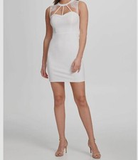 $118 Guess Women's White Lace High Neck Cutout Sleeveless Bodycon Dress Size 10