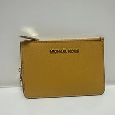 Michael Kors Jet Set Travel S TZ Coin Pouch with ID Key Holder Wallet Golden Rod