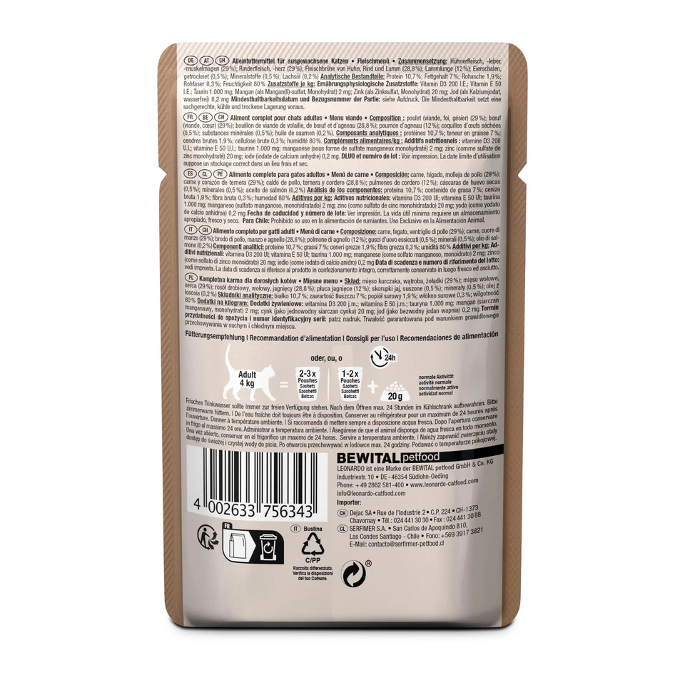 Frischebeutel 16x85g Fleischmenü | Getreidefreies Nassfutter für Katzen | Feu... - Bild 3 von 4