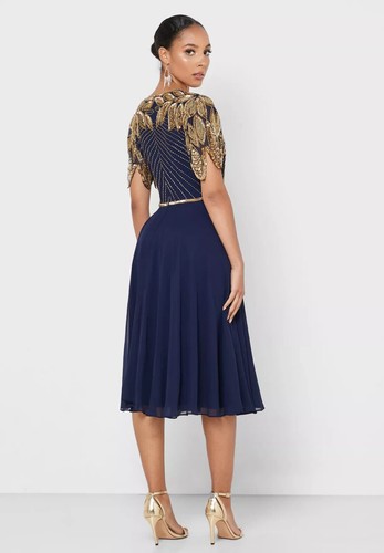 Virgos Lounge Dress Turquise Ursula Flare Embellished Wedding Party UK 8 36 New - Picture 4 of 4