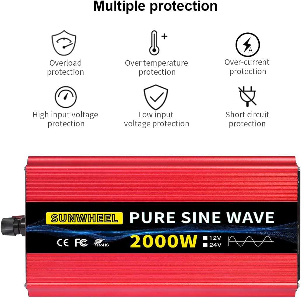 SUNWHEEL 2000 Watt Pure Sine Wave Power Inverter DC 24V to AC 110V 120V