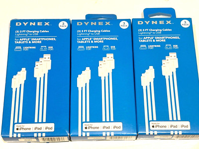 Best Buy: New Pack of 3 Dynex 3 ft USB Charging Cables Apple Devices