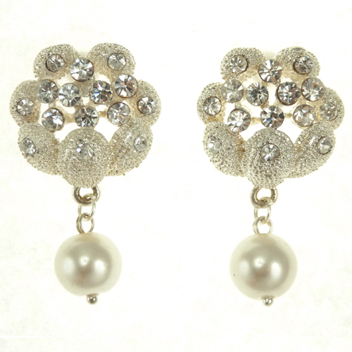 Parure de bijoux de mariage avec collier et boucles d'oreilles pendantes en argent et cristal