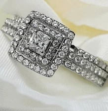 Stainless Steel Wedding Set 2 Piece AAA Grade Square CZ Engagement Ring
