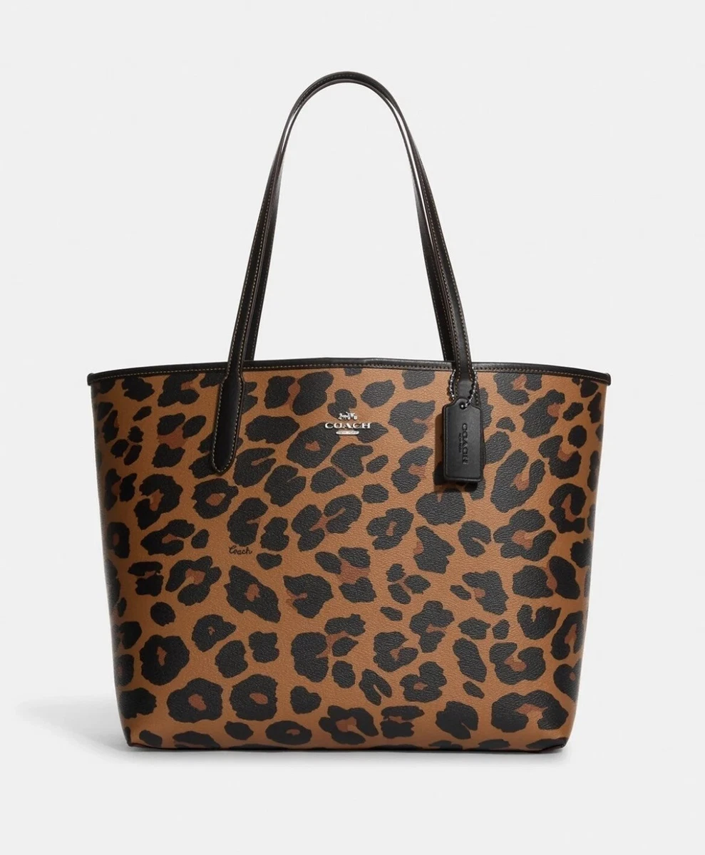 coach reversible leopard print city tote bag