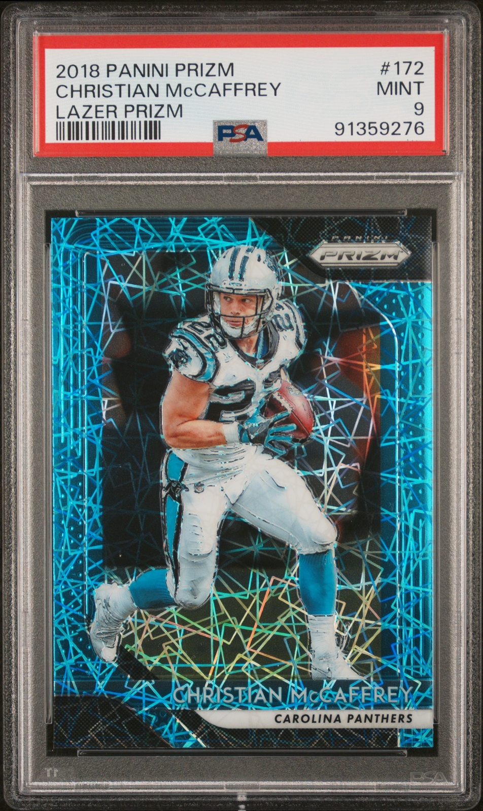 2018 Panini Prizm Christian Mccaffrey #172 Panthers Lazer Blue PSA 9