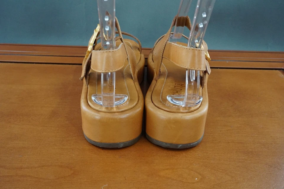 Sandalia plataforma ondulada Schutz para mujer 7 zapatos cuero marrón hebilla cabestrillo cómodo Foto 4 de 4