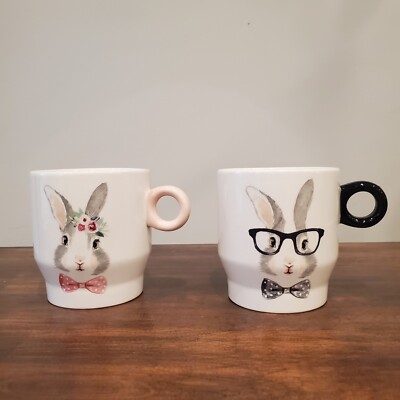 Lot of 2 ARLINGTON DESIGNS BUNNY RABBIT COFFEE TEA MUG CUP Easter Gift