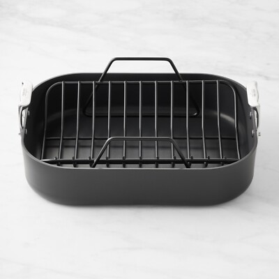 All-clad HA1 Nonstick 16''x13'' Roaster w/Thermometer; Turkey Lifters &Pot Holders