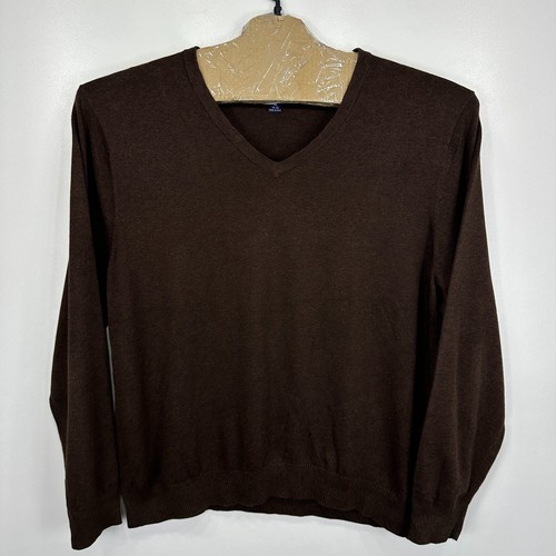 Lands End Sweater Mens XL 46-48 Brown Jumper V-Neck Knit Pullover Regular Fit - Picture 3 of 10