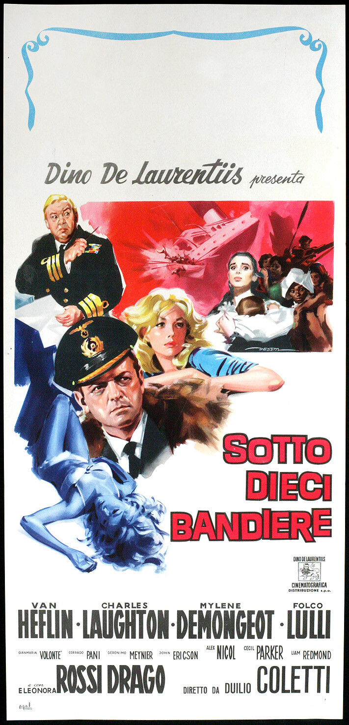 Locandina originale film Sotto dieci bandiere (1960) - Regia di Carlo Lizzani, Duilio Coletti