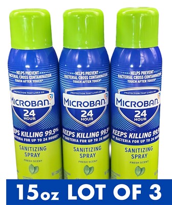 Microban Protection Fresh Scent 24Hr Disinfectant Sanitizing Spray 15oz - 3 PACK