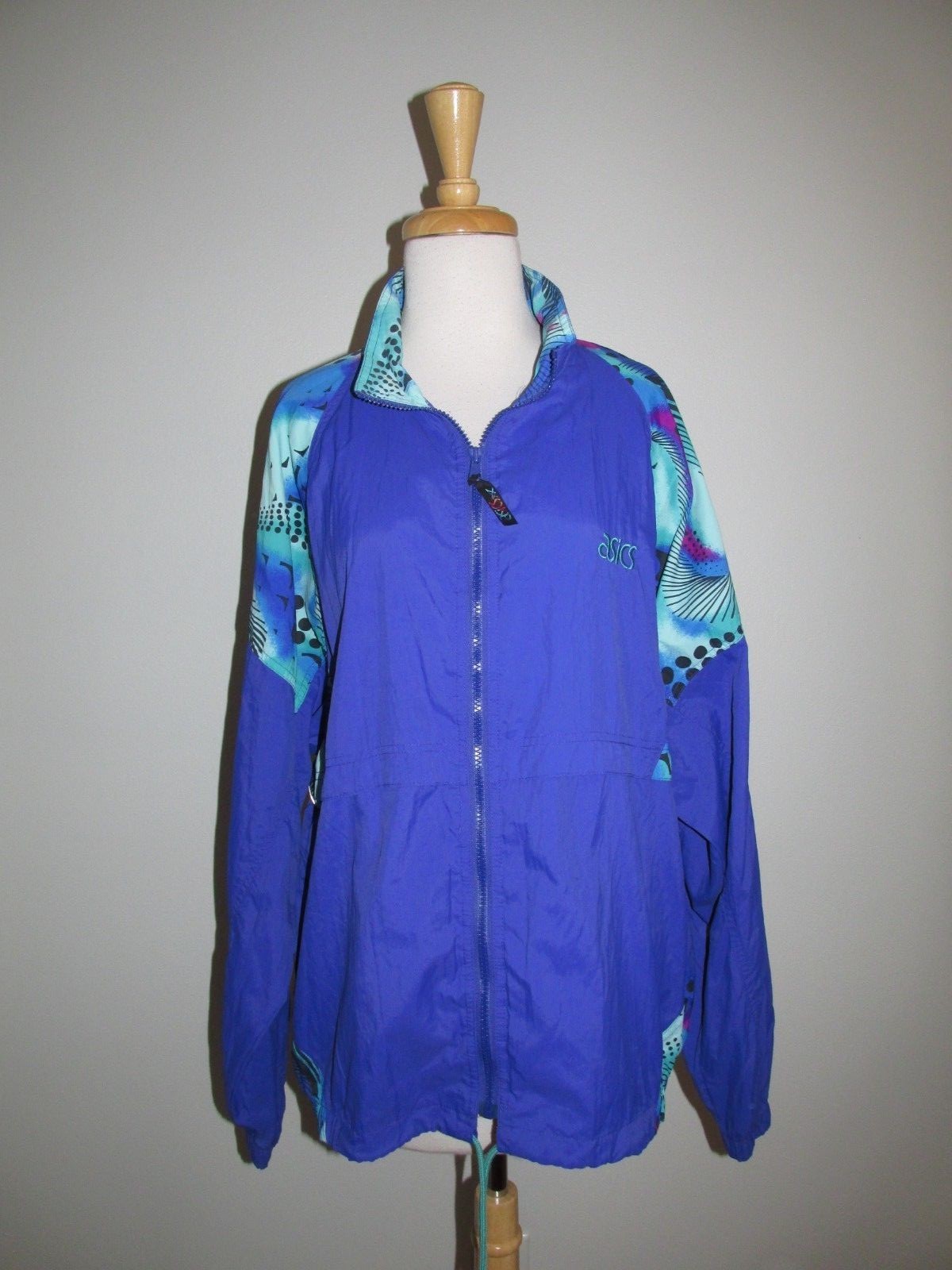 Vintage 90's Asics Size L Purple Print Windbreaker Jacket