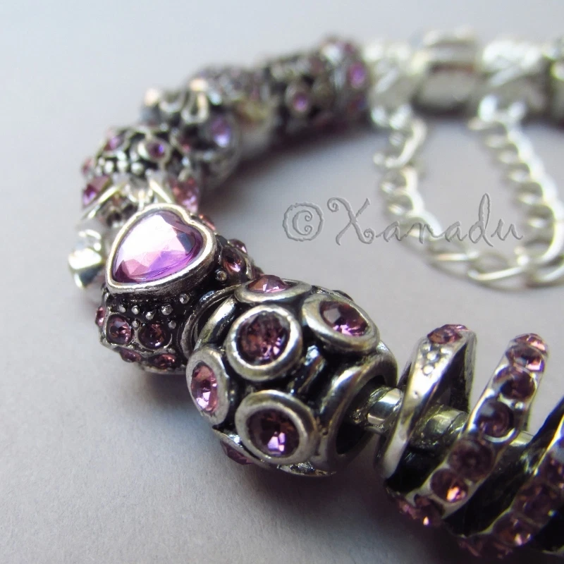 Pulsera con dije europeo piedra natal junio alejandrita púrpura lavanda Foto 3 de 4