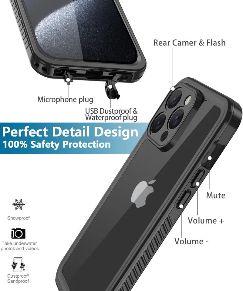 For iPhone 15 Pro Max 15 Plus Waterproof Shockproof Case Screen Protector Cover - Image 4 of 4