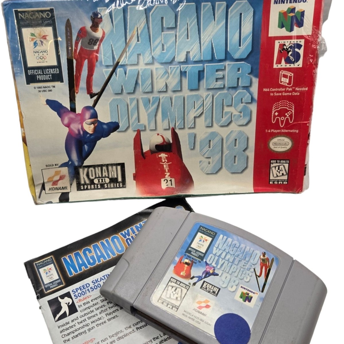 Nagano Winter Olympics 64 Game N64 Cartridge Instructions Box Ex