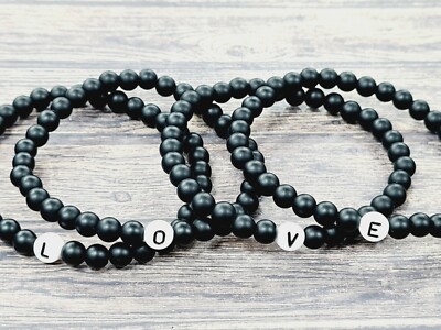 Freundschaft Bänder Partnerarmband Onyx schwarz mit personalisierten Buchstaben 