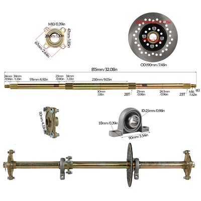 32'' Rear Axle Kit Disc Rotor Hub Sprocket Block For Quad ATV Drift Trike Go Kart