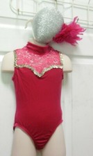NWOT Velvet Rasberry Leotard with silver lurex teardrop hat small Child