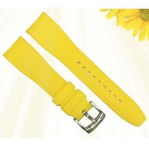 18-24mm Curved-End Yellow Soft  Smooth Silicon Rubber Watch Band