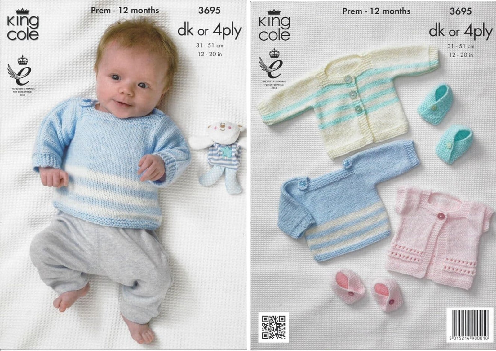 King Cole Baby DK & 4 Ply Knitting Pattern - 3695 Sweater, Cardigans & Bootees