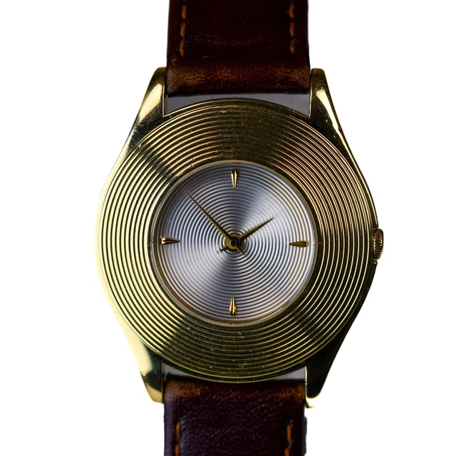 Mauboussin 18k Yellow Gold 34mm Concentric Circles Ref. R.11683 Peseux 7001 Rare