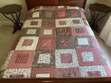 Vintage Handstitch Handmade King Size Quilt Autumn Brown Rust Burnt