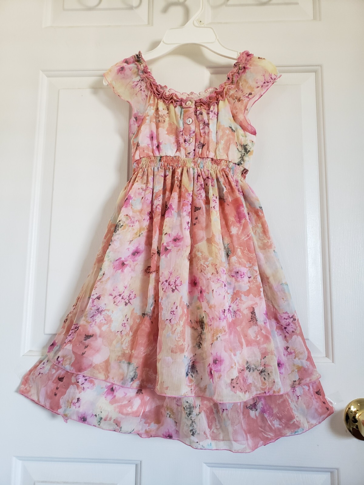 Buffalo David Bitton Dress Girls Kids Size M Pink Peach Floral Ruffle Retail $59