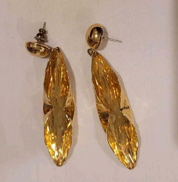 Chunky Gold Leaf Statement Dangle Earrings Modern… - image 2