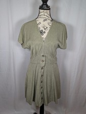 Quince Dress Womens M Olive Vintage Wash Tencel Front Button Tie Waist Pockets