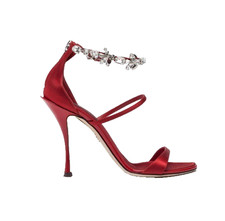 DOLCE & GABBANA Shoes Red Satin Crystals Keira Sandals Heels EU35.5 /US5 1500usd