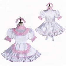 Maid Girl Sissy White satin Lockable Unisex Dress cosplay costumes Tailor-made